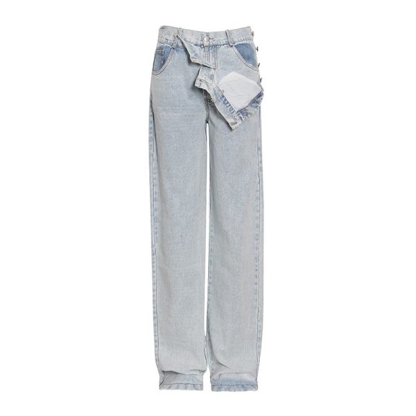 ⁦Street Personality Button High Waist Straight Wide Leg Jeans Women⁩ - الصورة ⁦5⁩