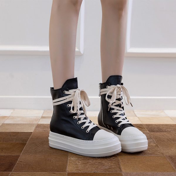 ⁦Women's Platform High Top Side Zip Canvas Lace-Up Booster Casual Sneakers⁩ - الصورة ⁦2⁩