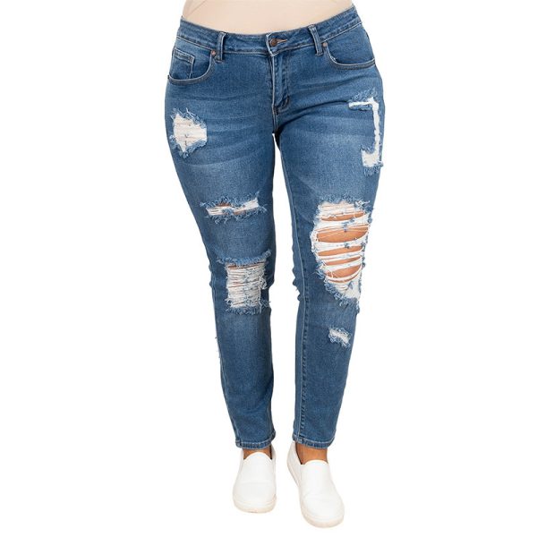 ⁦Women's Summer Plus Size Worn Fashion Jeans Women⁩ - الصورة ⁦7⁩