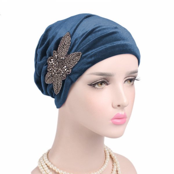 ⁦Beaded Flower Accessories Turban Hat Velvet Pleated Hood⁩ - الصورة ⁦3⁩