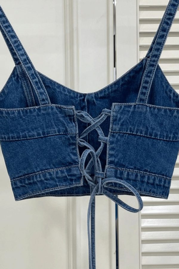 ⁦Versatile Short Denim Suspender Tank Top For Women⁩ - الصورة ⁦3⁩