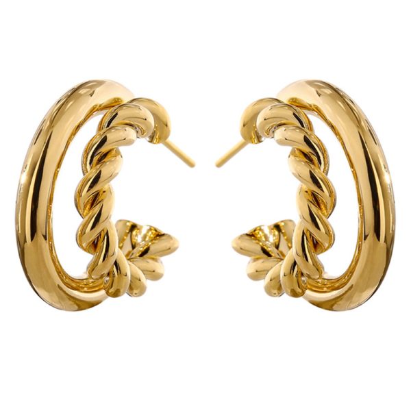 ⁦S925 Special-interest Design Simple Hemp Rope Double C Asymmetric Trending Earrings Ear Clip⁩ - الصورة ⁦3⁩
