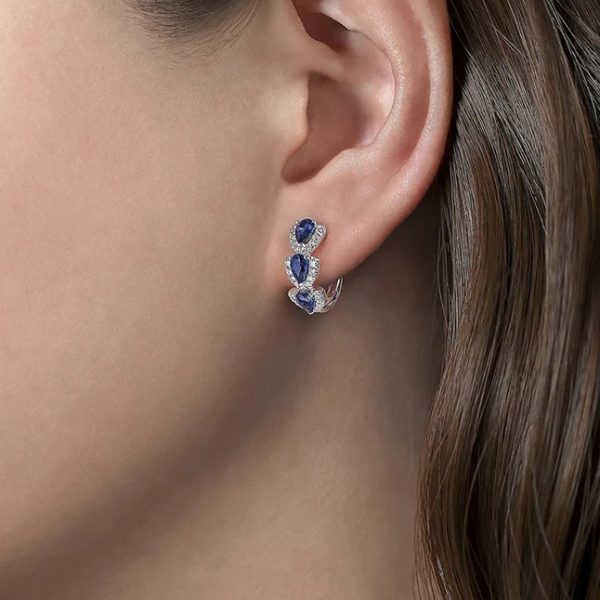 ⁦Blue New Style Zircon Earrings Elegant Socialite Accessories Retro Magazine Style Ear Clip⁩ - الصورة ⁦6⁩