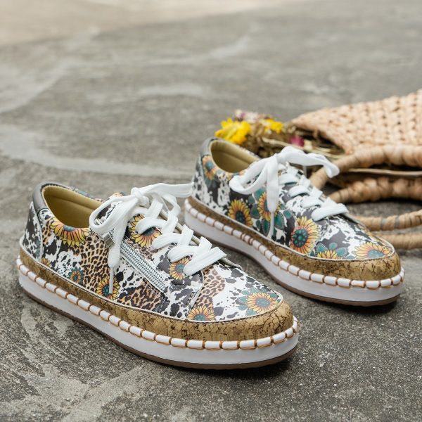 ⁦Color Matching Printing Lace-up Flats Retro Fashion⁩ - الصورة ⁦4⁩