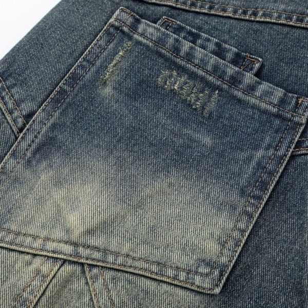 ⁦Straight Jeans Loose Distressed Retro Long Pants⁩ - الصورة ⁦4⁩
