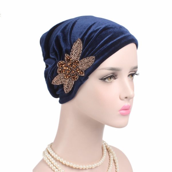 ⁦Beaded Flower Accessories Turban Hat Velvet Pleated Hood⁩ - الصورة ⁦5⁩