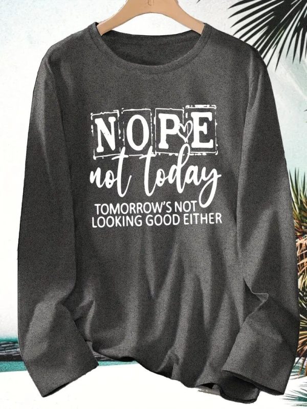 ⁦Womens Nope Not Today T Shirt Casual Funny Letter Printed Crew Neck Long Sleeve Shirts⁩ - الصورة ⁦7⁩