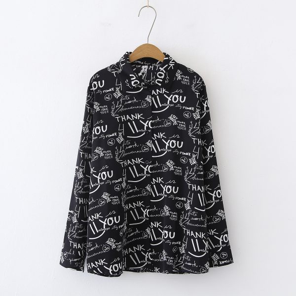 ⁦Vintage Hong Kong Style Chic Letter Print Shirt Top⁩ - الصورة ⁦8⁩