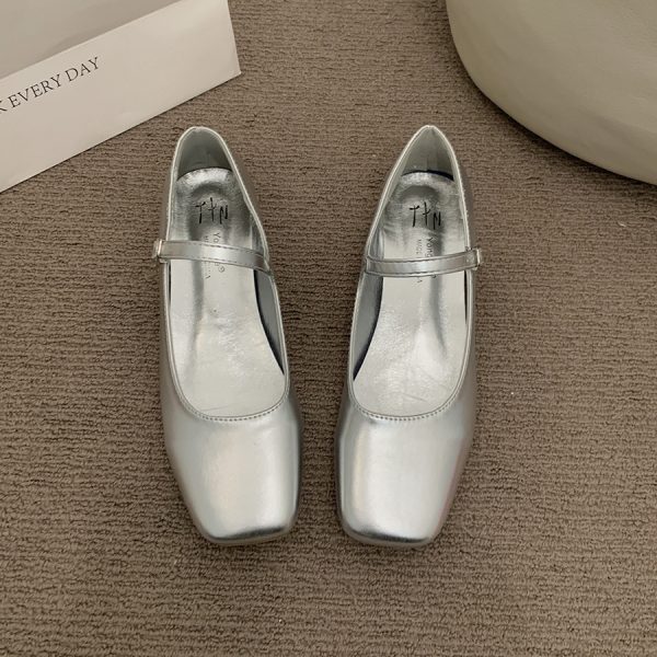 ⁦Vintage Silver French Thick Heel Mary Jane Shoes⁩ - الصورة ⁦4⁩