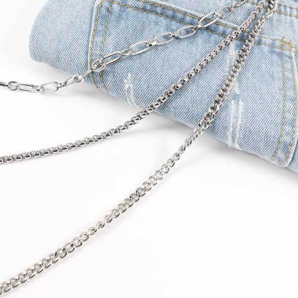⁦New European And American Style Pants Chain Men And Women Three-layer Silver Personality Chain With Jeans Punk Hip Hop Accessories⁩ - الصورة ⁦4⁩