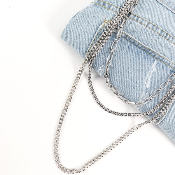 ⁦New European And American Style Pants Chain Men And Women Three-layer Silver Personality Chain With Jeans Punk Hip Hop Accessories⁩ - الصورة ⁦3⁩