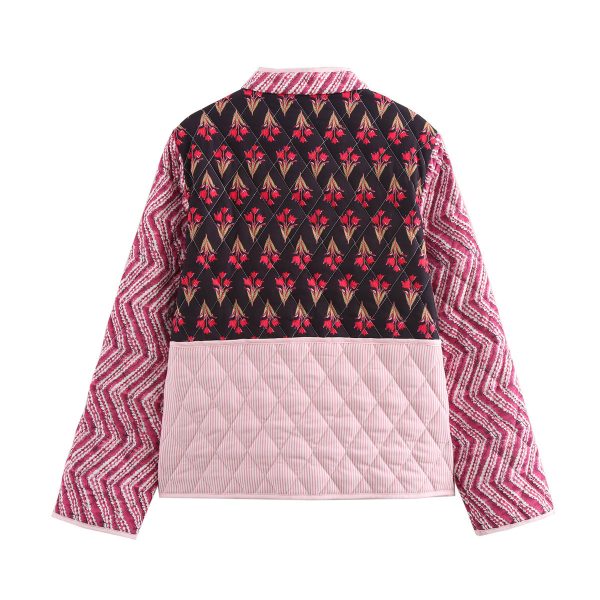 ⁦All-matching Printed Stitching Loose Casual Long Sleeves Cotton Coat Jacket⁩ - الصورة ⁦2⁩