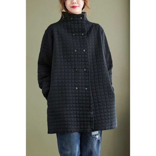 ⁦Artistic Style Loose Mid-length Double Breasted Thermal Cotton-padded Clothes⁩ - الصورة ⁦3⁩