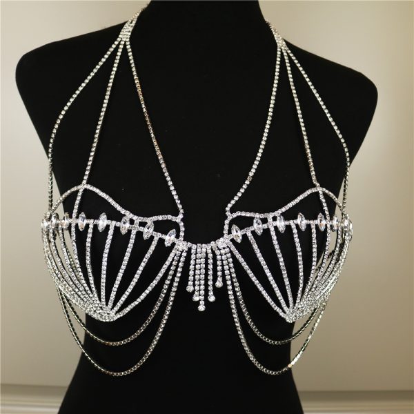 ⁦Women's Fashion Accessories Shell Rhinestone Bra Fringe Body Chain⁩ - الصورة ⁦5⁩