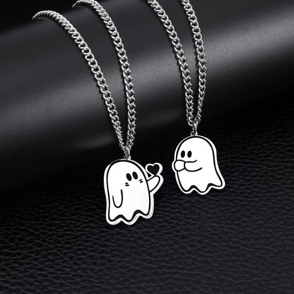 ⁦Halloween Cute Love Ghost Necklace Couple Pendant Necklace Men Women Accessories⁩ - الصورة ⁦3⁩