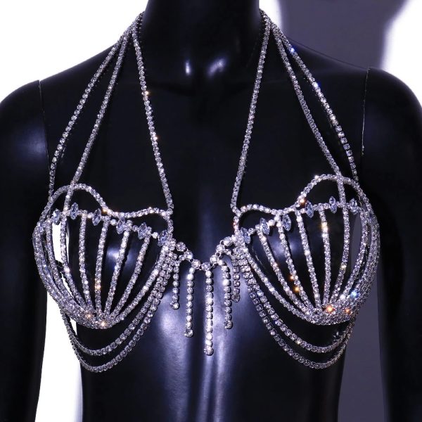 ⁦Women's Fashion Accessories Shell Rhinestone Bra Fringe Body Chain⁩ - الصورة ⁦3⁩