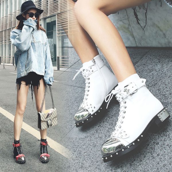 ⁦Autumn And Winter Low-heeled Short Boots Rivet Locomotive⁩ - الصورة ⁦5⁩