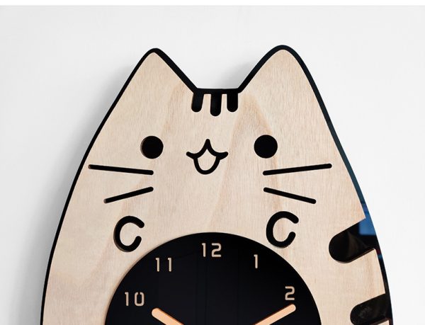 ⁦Wood Cartoon Clock Home Decor Living Room Cat Wag Tail⁩ - الصورة ⁦2⁩