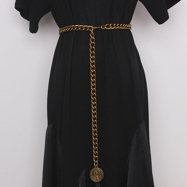 ⁦Waist Chain Jeans Dress Accessories Black Gold Chain Belt⁩ - الصورة ⁦2⁩