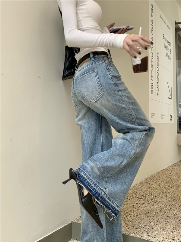 ⁦American retro jeans women low waist loose⁩ - الصورة ⁦7⁩