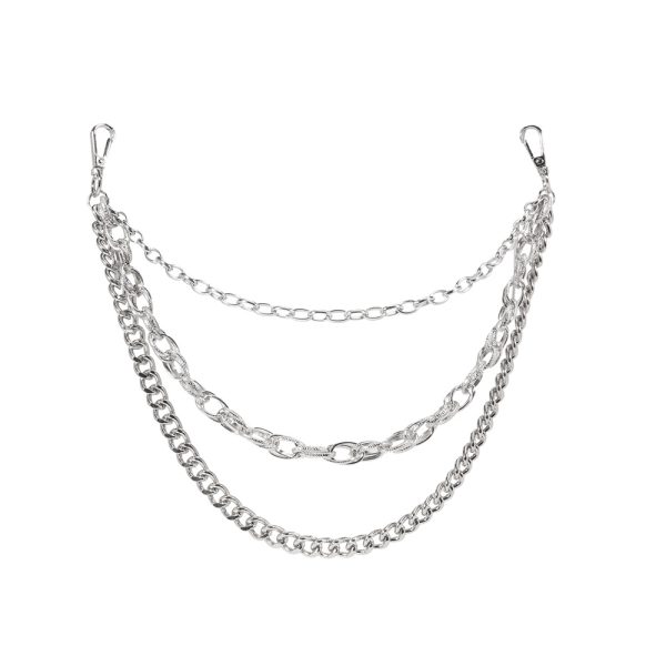 ⁦Hip Hop Fashion Pants Chain Men And Women Advanced Sense Multi Ring Silver Metal Chain Heavy Metal Industrial Style Jeans Hip-hop Accessories⁩ - الصورة ⁦3⁩