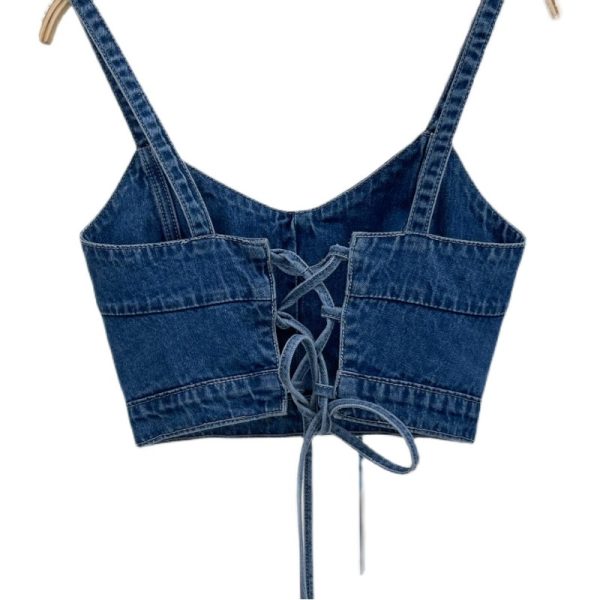⁦Versatile Short Denim Suspender Tank Top For Women⁩ - الصورة ⁦4⁩