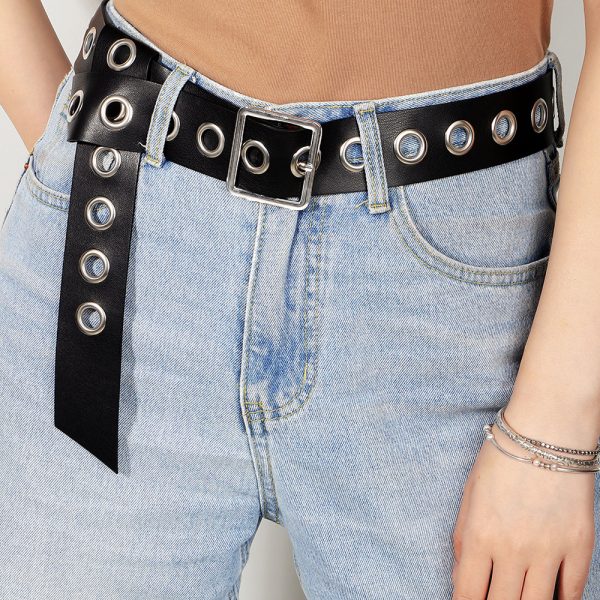 ⁦Men And Women Fashion Hollow Belt Personality Punk Style PU Soft Belt Jeans Hip Hop Accessories⁩ - الصورة ⁦2⁩