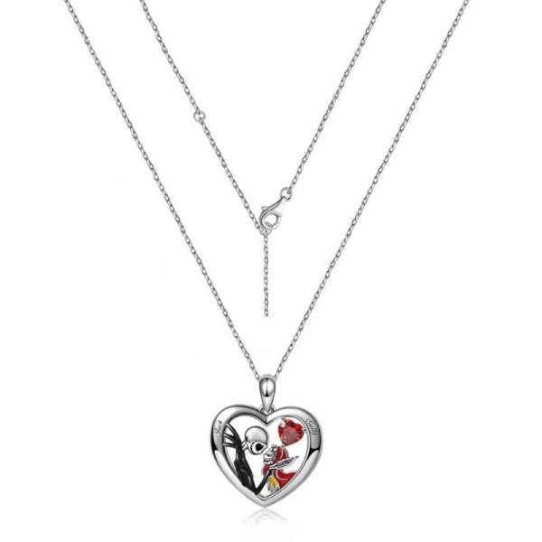 ⁦Halloween Heart-shaped Skull Necklace With Rhinestones Couple Love Clavicle Necklace Men And Women Jewelry Accessories⁩ - الصورة ⁦4⁩