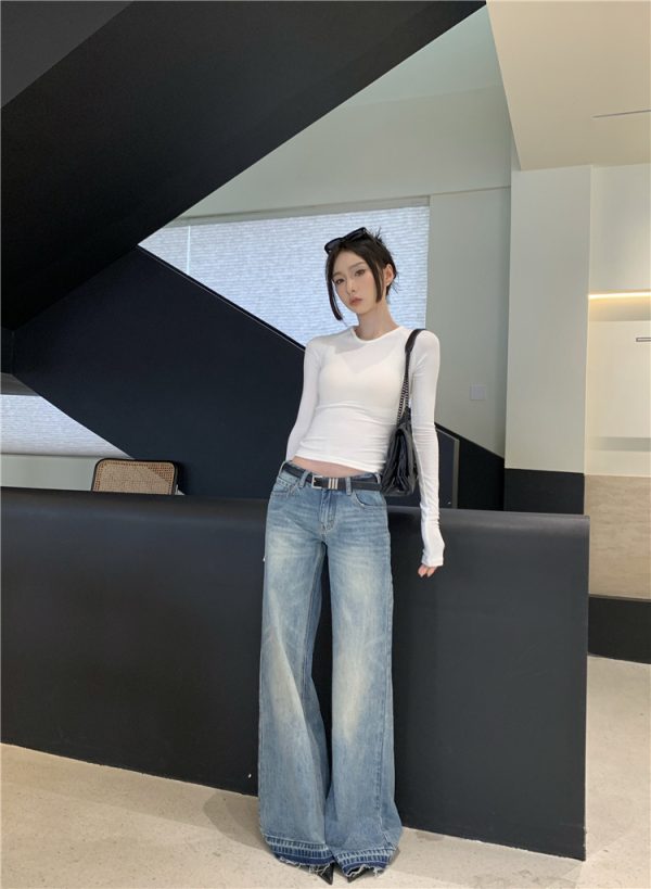 ⁦American retro jeans women low waist loose⁩ - الصورة ⁦2⁩