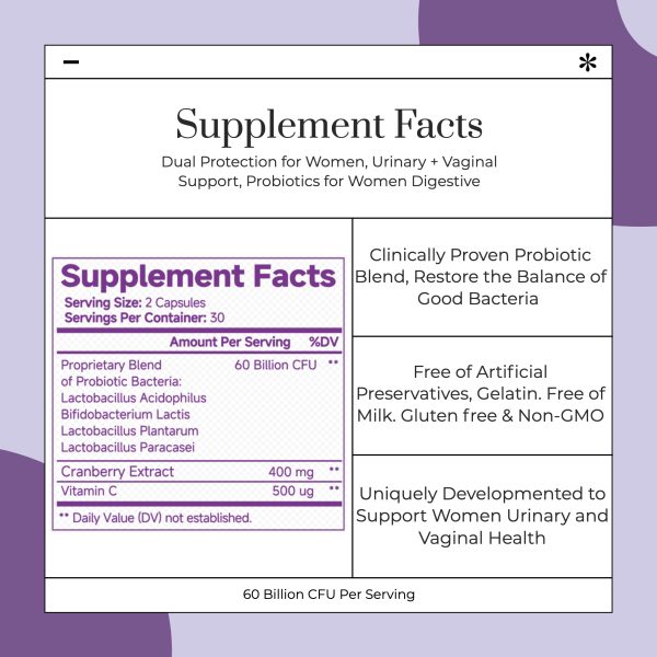 ⁦Vaginal Probiotics Women Ph Balance Pills Female Gut Health Prebiotics 60 Billion CFU Capsules Digestive Urinary Tract Support⁩ - الصورة ⁦6⁩