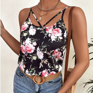 Summer European And American Loose Print Suspender Vest Women's Top
