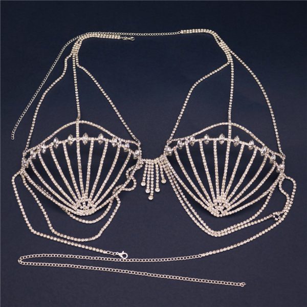 ⁦Women's Fashion Accessories Shell Rhinestone Bra Fringe Body Chain⁩ - الصورة ⁦2⁩