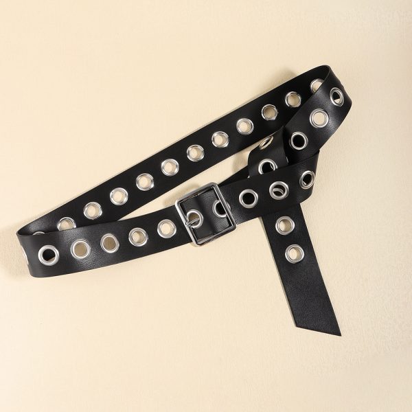 ⁦Men And Women Fashion Hollow Belt Personality Punk Style PU Soft Belt Jeans Hip Hop Accessories⁩ - الصورة ⁦8⁩