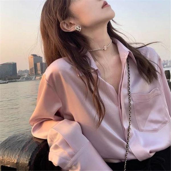 ⁦Women's Summer Design Sense Niche Acetate Satin Salt Shirt⁩ - الصورة ⁦7⁩