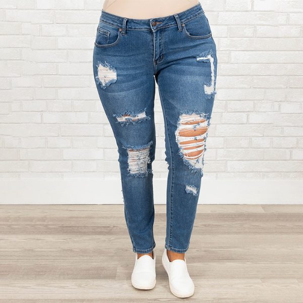 ⁦Women's Summer Plus Size Worn Fashion Jeans Women⁩ - الصورة ⁦4⁩