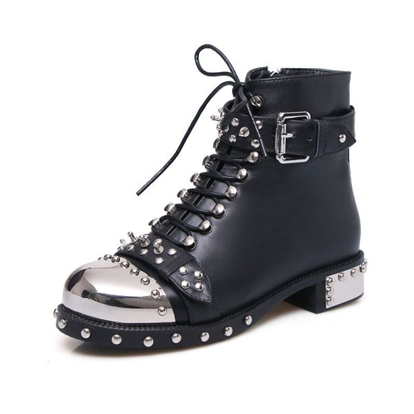 ⁦Autumn And Winter Low-heeled Short Boots Rivet Locomotive⁩ - الصورة ⁦4⁩