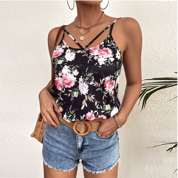 ⁦Summer European And American Loose Print Suspender Vest Women's Top⁩ - الصورة ⁦4⁩