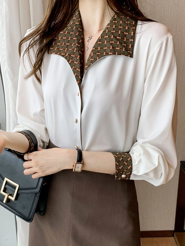 ⁦Women's Shirts All-match Retro Hong Kong Style Temperament Shirt Long-sleeved Tops⁩ - الصورة ⁦3⁩