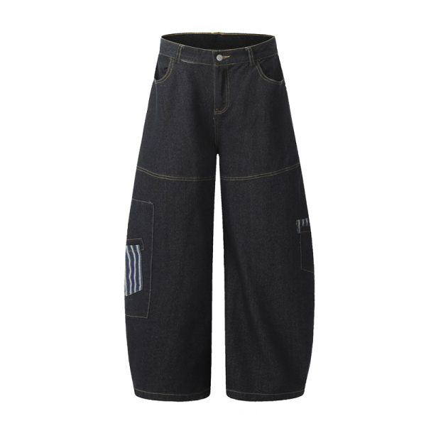 ⁦American Style Vintage Stripe Pocket Stitching Machete Jeans For Men And Women⁩ - الصورة ⁦5⁩