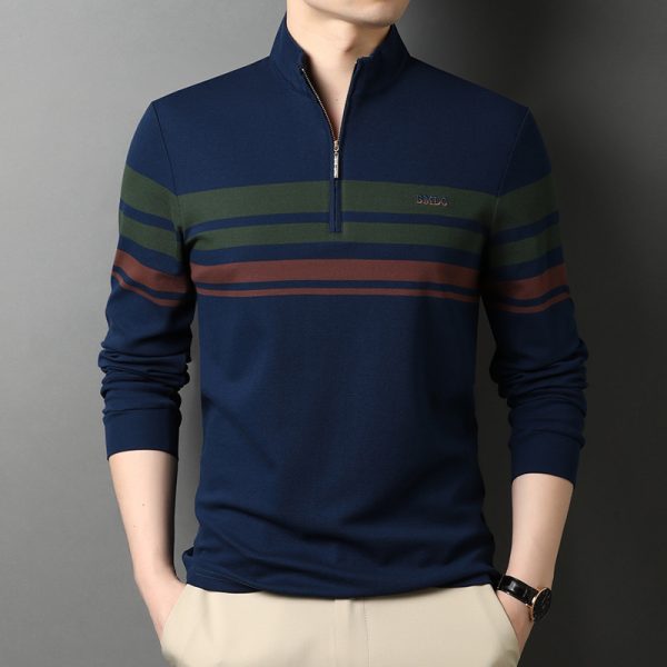 ⁦Men's T-shirts Cotton Stand Collar Long Sleeves⁩ - الصورة ⁦4⁩