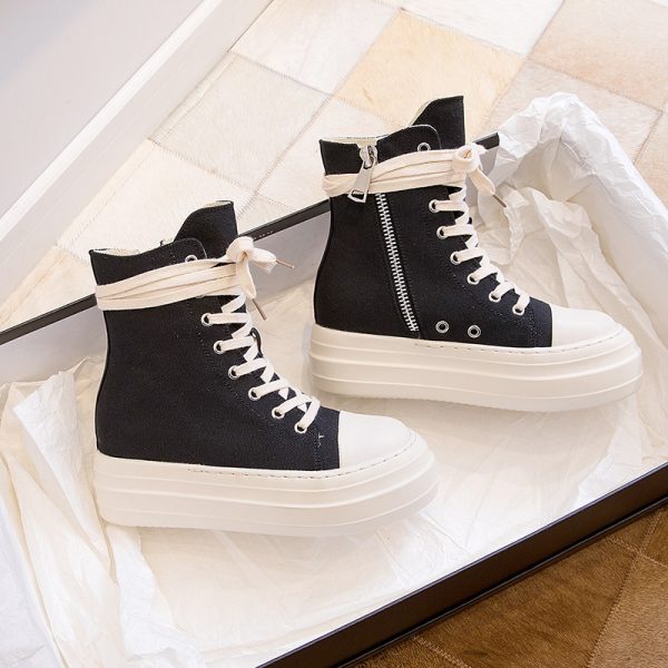 ⁦Women's Platform High Top Side Zip Canvas Lace-Up Booster Casual Sneakers⁩ - الصورة ⁦4⁩