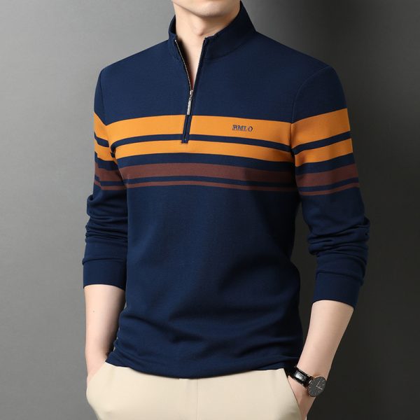 ⁦Men's T-shirts Cotton Stand Collar Long Sleeves⁩ - الصورة ⁦6⁩