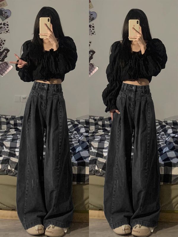 ⁦Vintage Black Jeans Women High Waisted Loose⁩ - الصورة ⁦5⁩