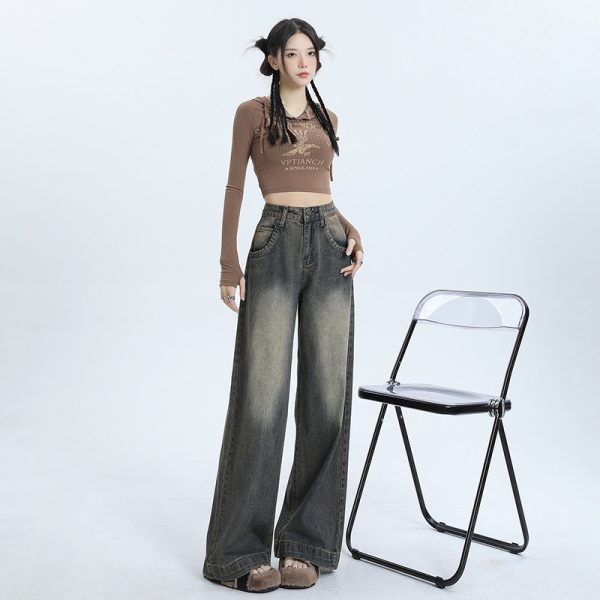 ⁦Winter New American Retro Wide Leg Jeans For Women⁩ - الصورة ⁦4⁩