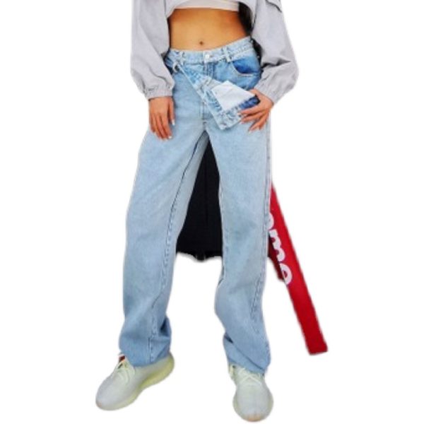 ⁦Street Personality Button High Waist Straight Wide Leg Jeans Women⁩ - الصورة ⁦4⁩
