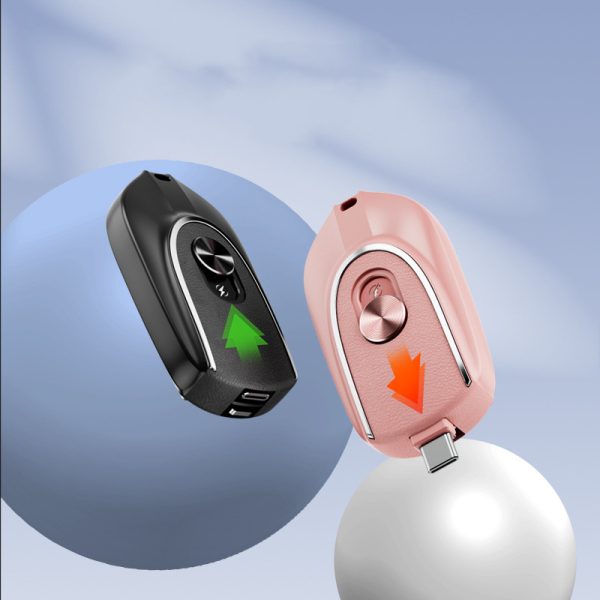 ⁦2 In 1 Mini Keychain Power Bank Keyring Hanging Buckle 2 Output Interfaces 5V 1200MAH Backup Power Bank Retractable Plug Waterproof Phone Charging Accessories⁩ - الصورة ⁦9⁩