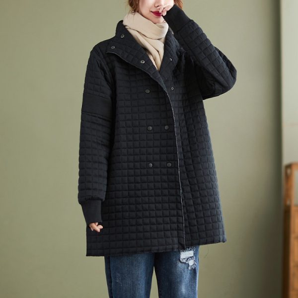 ⁦Artistic Style Loose Mid-length Double Breasted Thermal Cotton-padded Clothes⁩ - الصورة ⁦4⁩