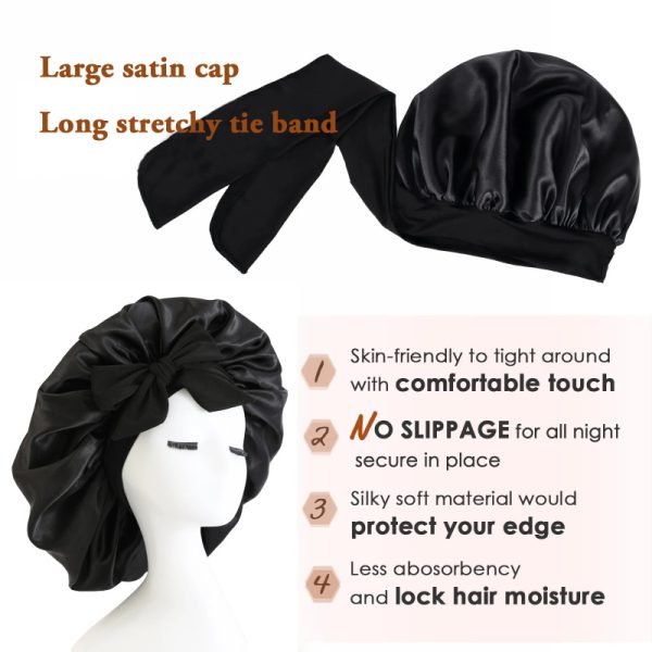 ⁦New Silk Bonnet For Sleeping Women Satin Bonnet Hair Bonnet Night Sleep Cap Scarf Wrap For Curly Hair With Tie Band For Curly Hair⁩ - الصورة ⁦4⁩
