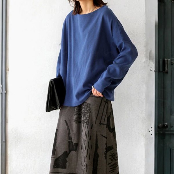 ⁦Autumn Women's Long-sleeved T-shirt Solid Color Loose Top⁩ - الصورة ⁦10⁩