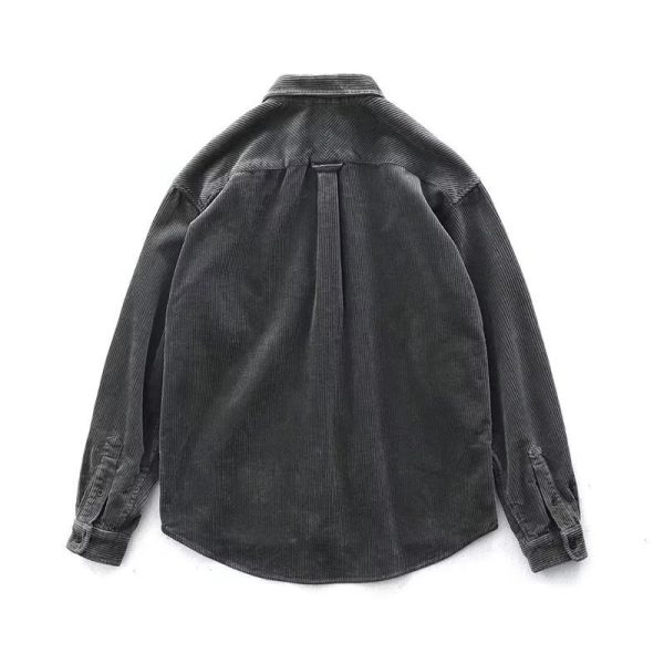 ⁦Vintage Corduroy Shirt Men Loose Cargo Shirt Coat⁩ - الصورة ⁦5⁩